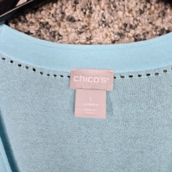 Chicos Cardigan Womens 1 US Medium Blue Single Button Cotton Nylon Casual Ladies - Picture 6 of 7